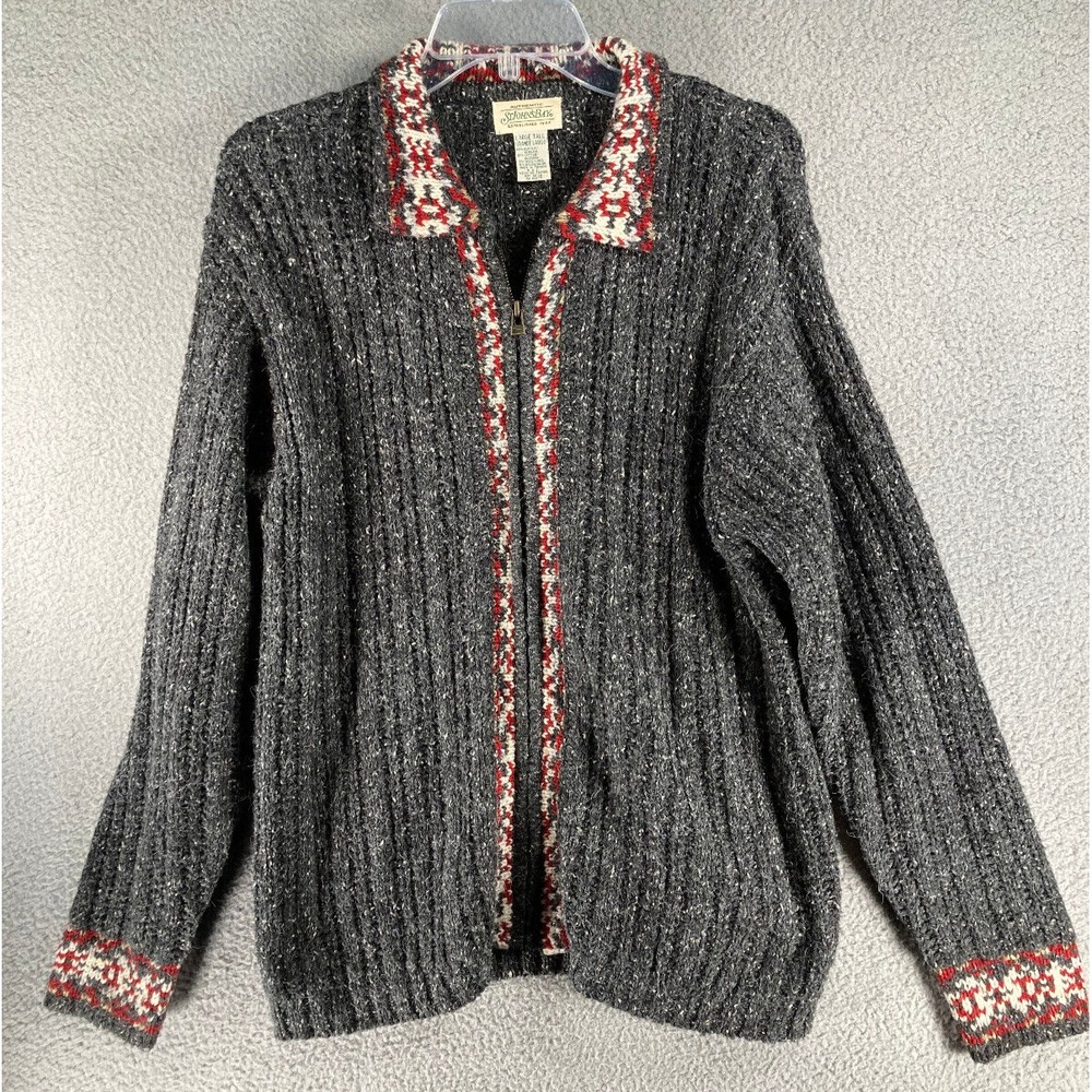 St. John's aBay Sweater Women's Large Tall Gray Wool Blend‎ Cardigan Full Zip